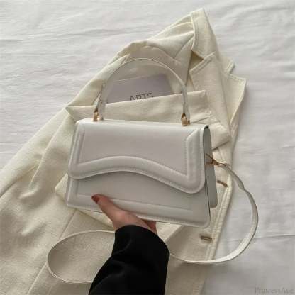 High-Quality PU Leather Solid Color Crossbody Handbag White handbag-250126