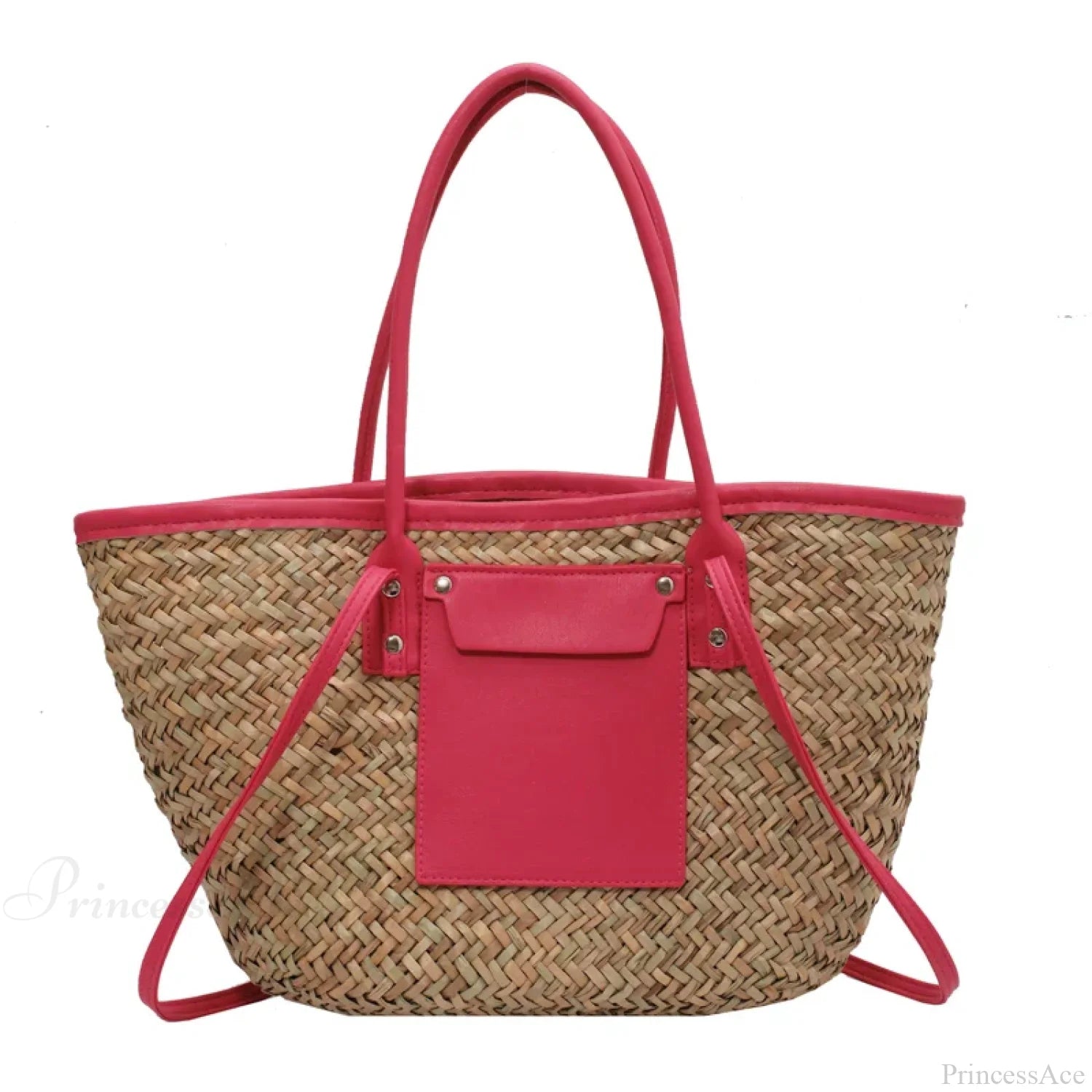 High Quality Straw Summer Tote Beach Handbag Hot Pink / 40X13X25CM handbag-250126