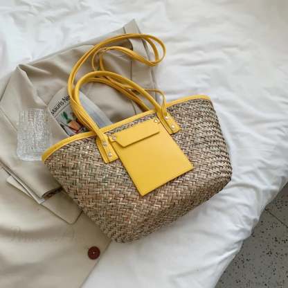 High Quality Straw Summer Tote Beach Handbag light yellow / 40X13X25CM handbag-250126