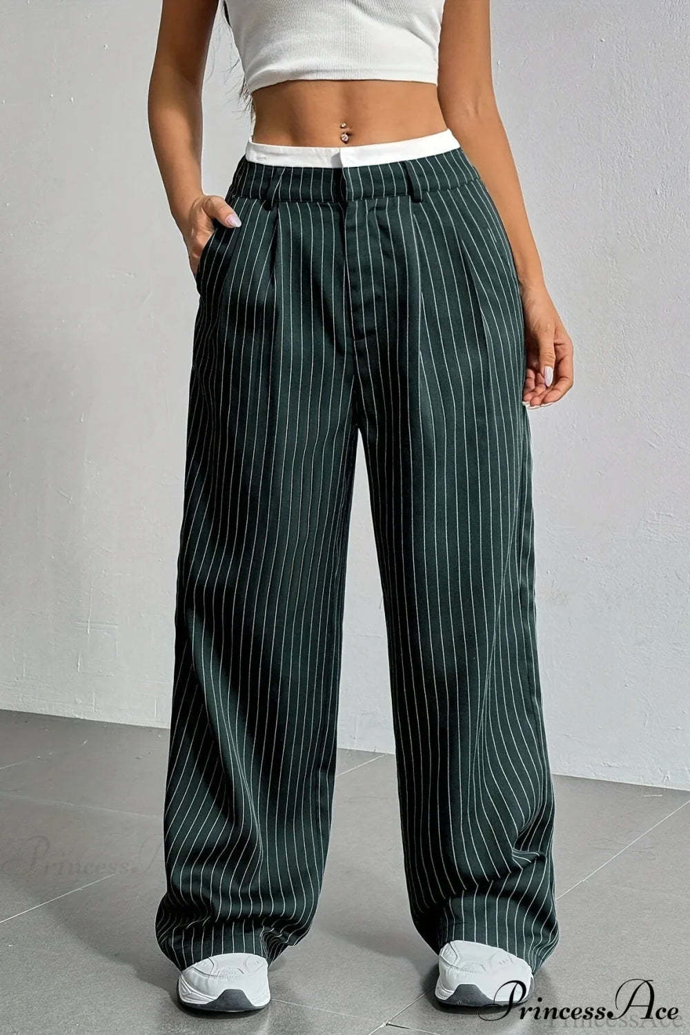 High Waist Patchwork Drapey Straight Leg Pants