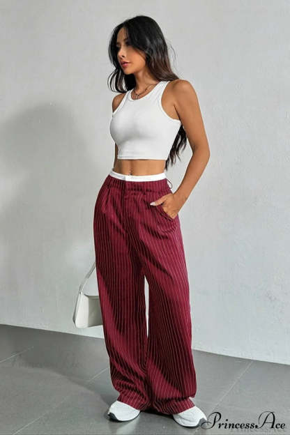 High Waist Patchwork Drapey Straight Leg Pants