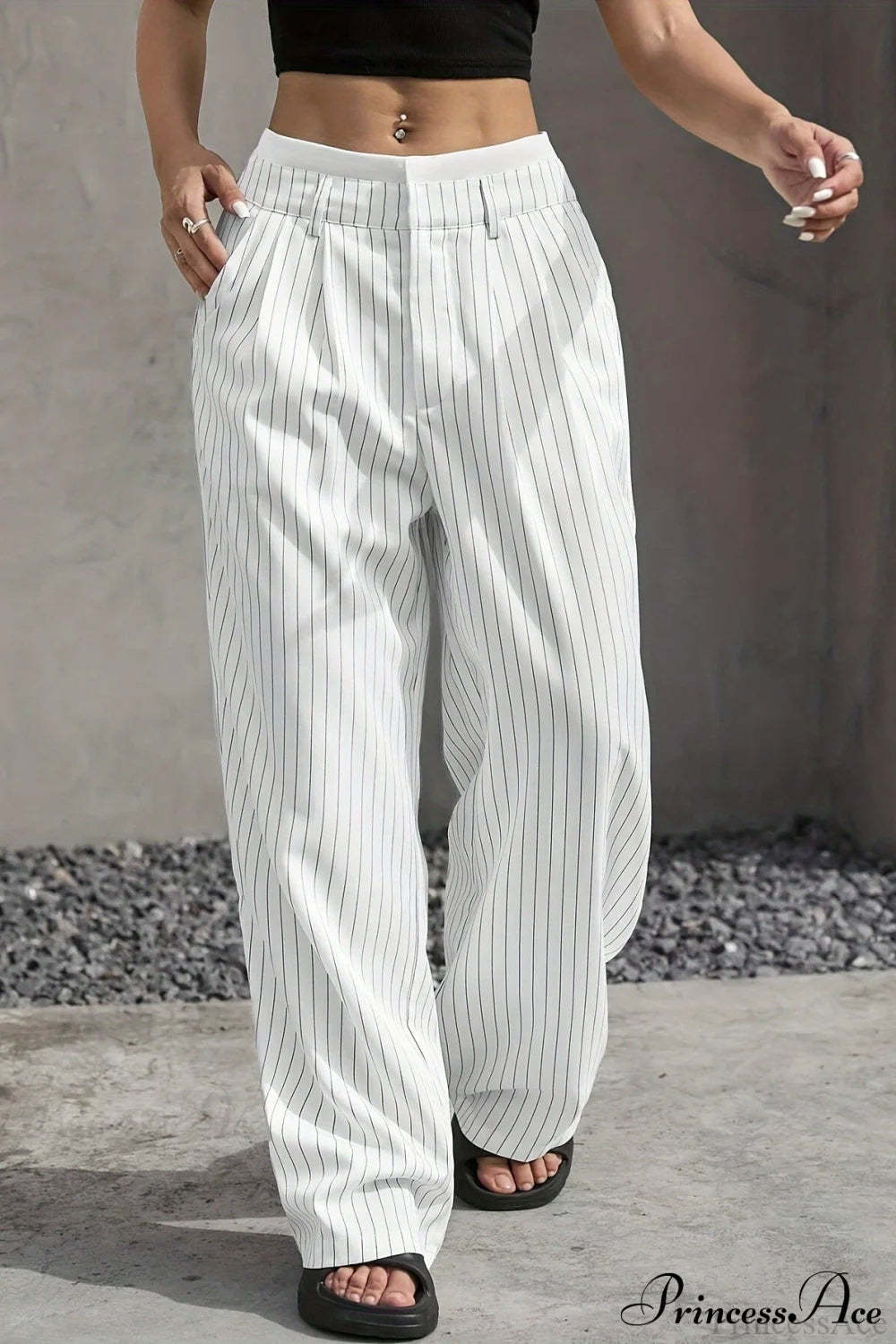 High Waist Patchwork Drapey Straight Leg Pants