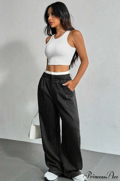 High Waist Patchwork Drapey Straight Leg Pants