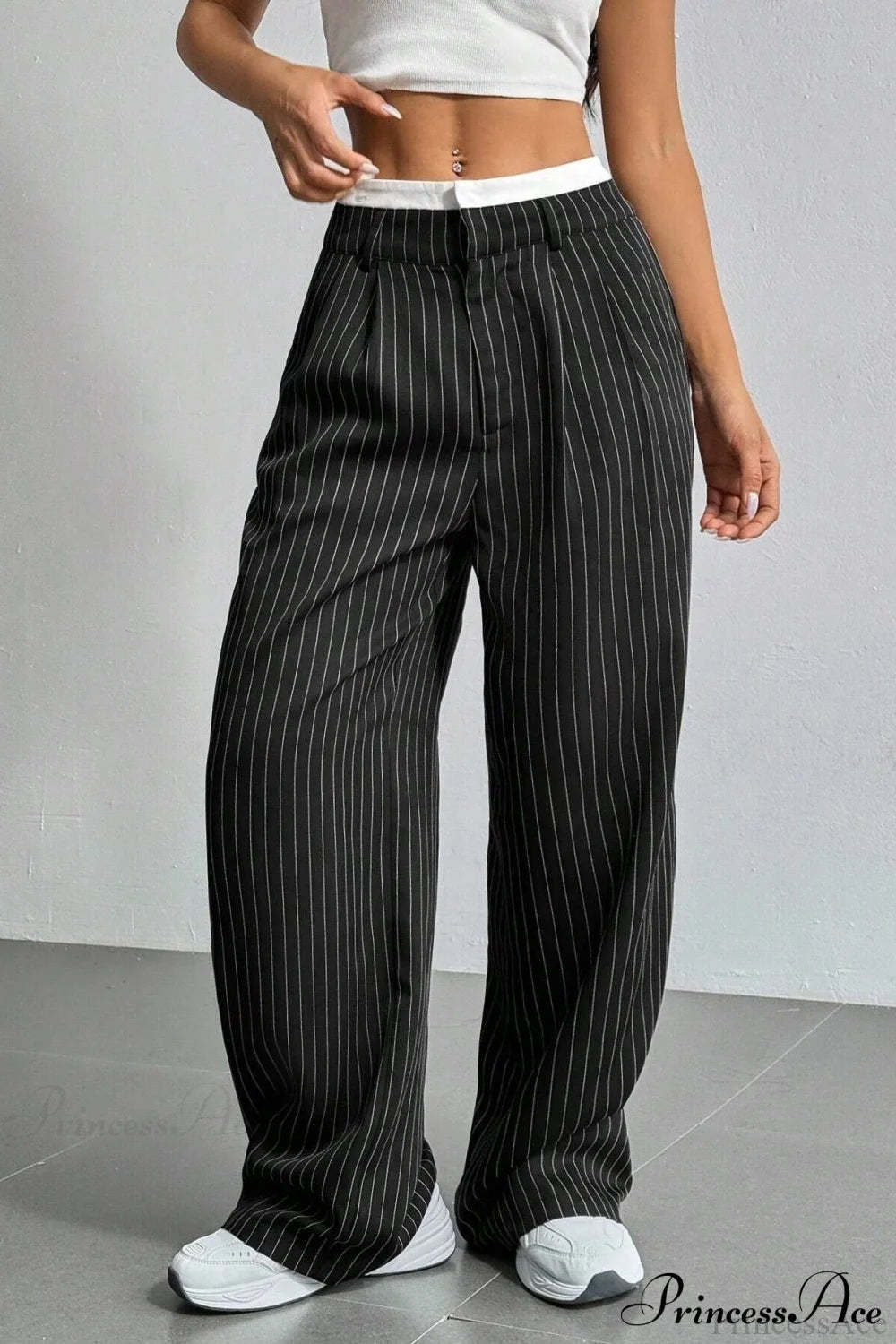 High Waist Patchwork Drapey Straight Leg Pants Black / S