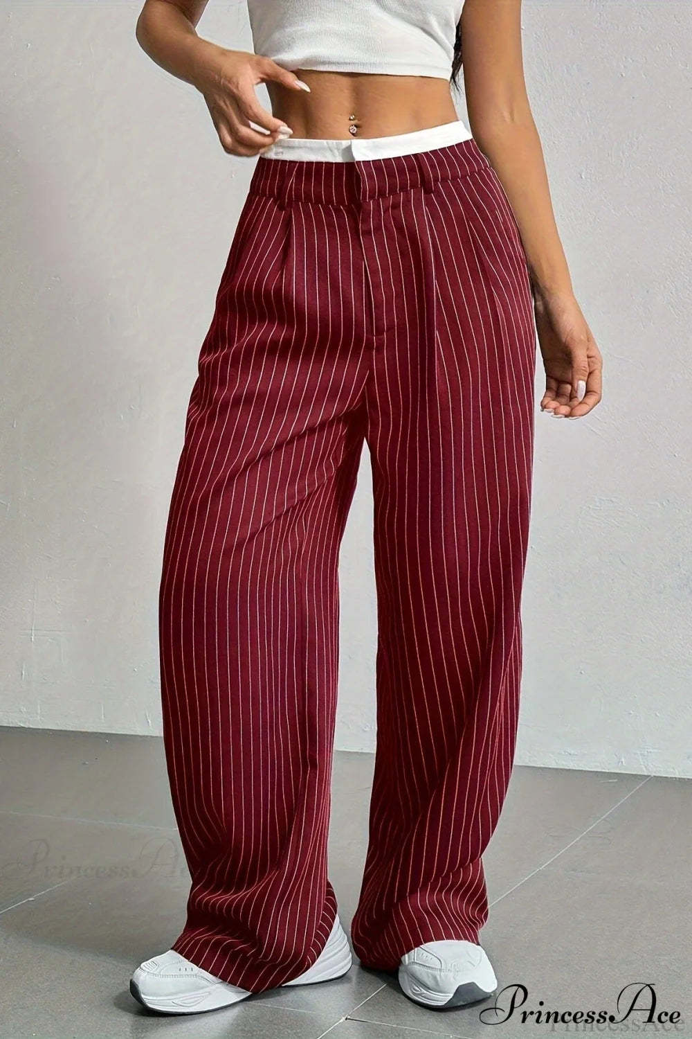 High Waist Patchwork Drapey Straight Leg Pants Burgundy / S