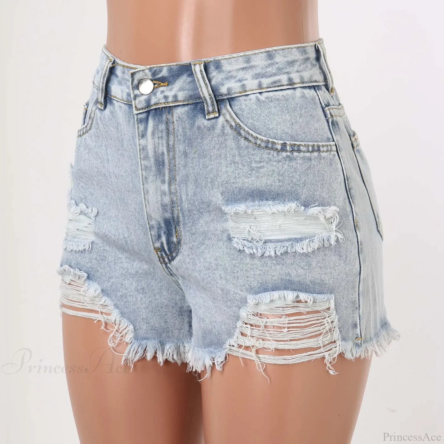 High-Waist Ripped Washed Denim Short short-250223