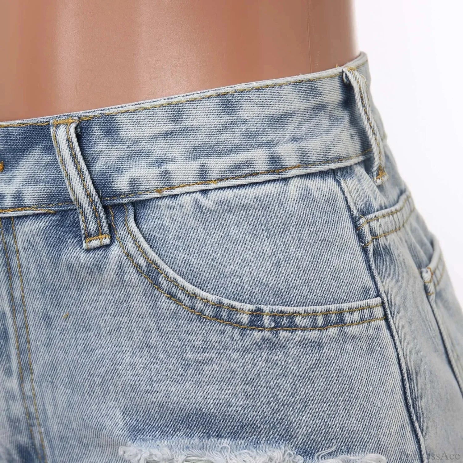 High-Waist Ripped Washed Denim Short short-250223
