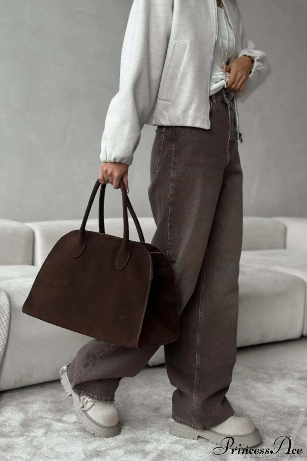 High Waisted Brown Straight Leg Jeans