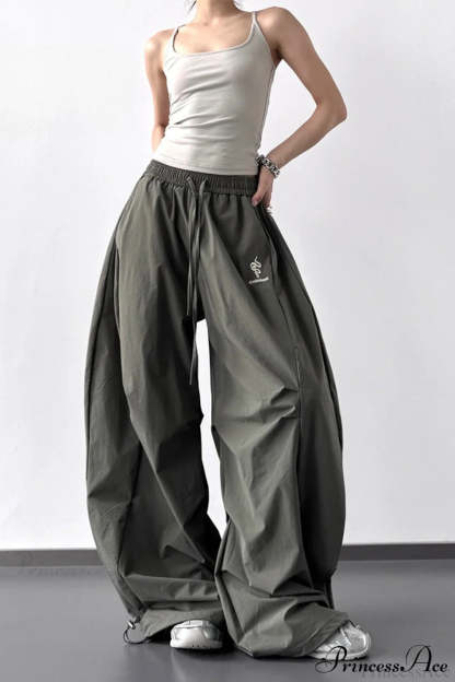 High-Waisted Loose Wide-Leg Cargo Pants Light army green / S