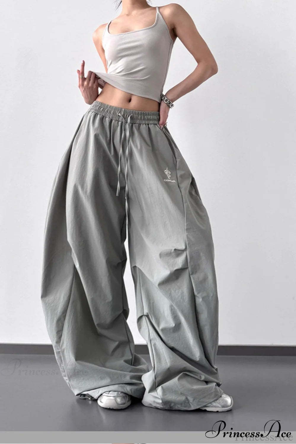 High-Waisted Loose Wide-Leg Cargo Pants Light gray / S