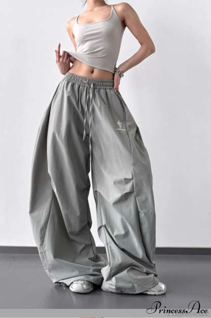 High-Waisted Loose Wide-Leg Cargo Pants Light gray / S