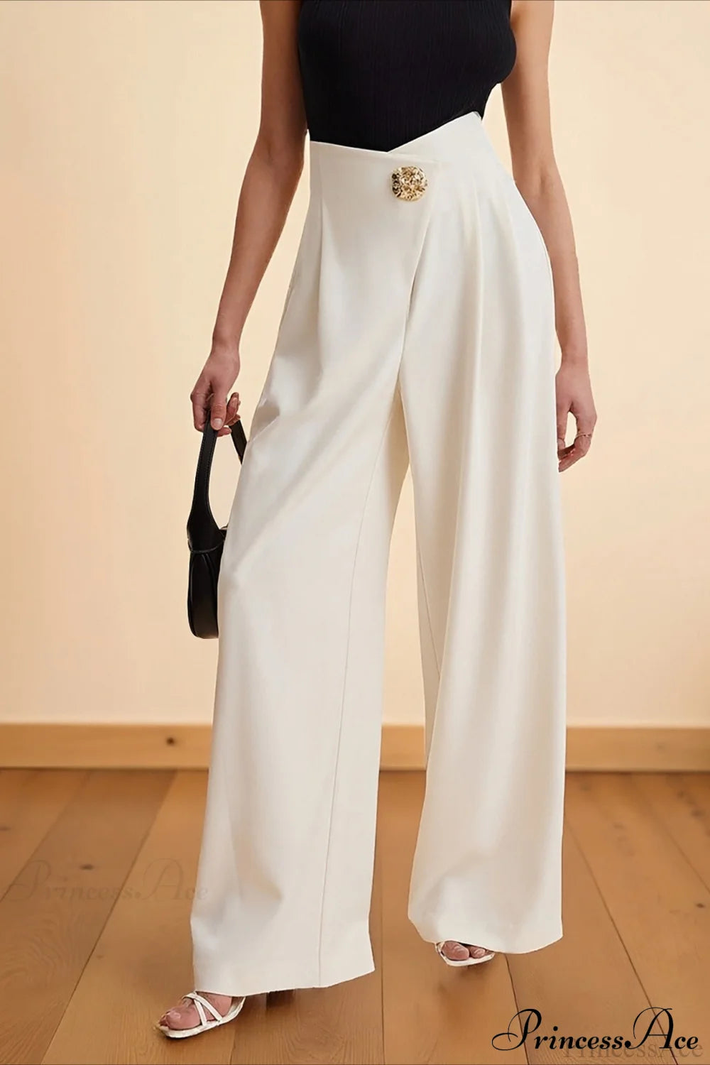 High-Waisted Wide-Leg Asymmetric Pants White / S