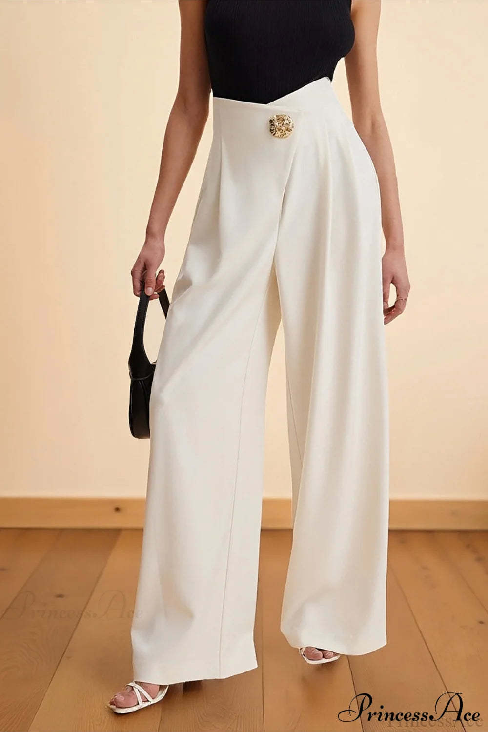 High-Waisted Wide-Leg Asymmetric Pants White / S