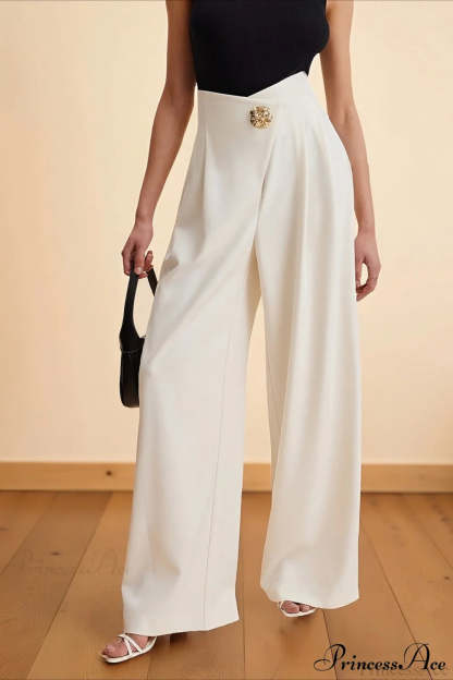 High-Waisted Wide-Leg Asymmetric Pants White / S