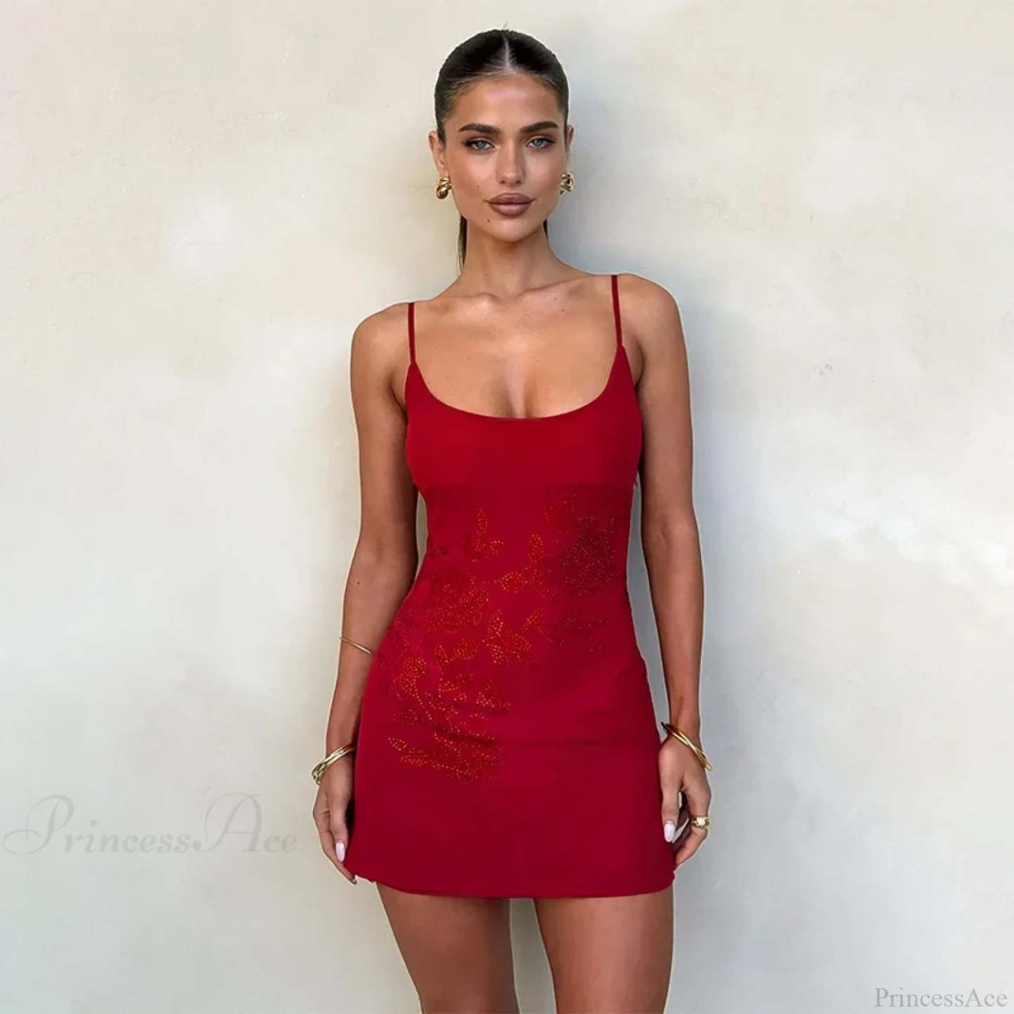 Hot Diamond Backless Vacation Dress Red / S vacationdress-250223
