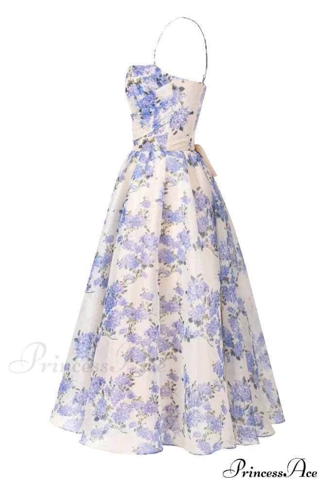 Hydrangea Spaghetti Stylish Strap Midi Dress