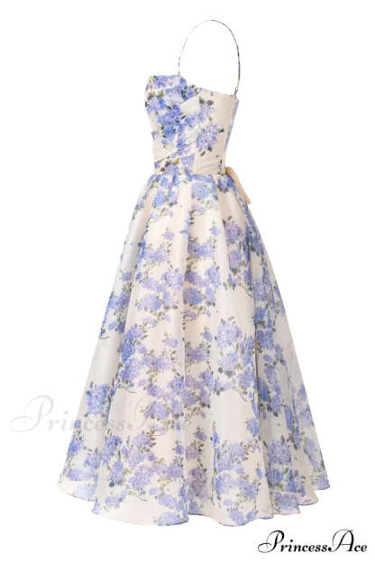 Hydrangea Spaghetti Stylish Strap Midi Dress