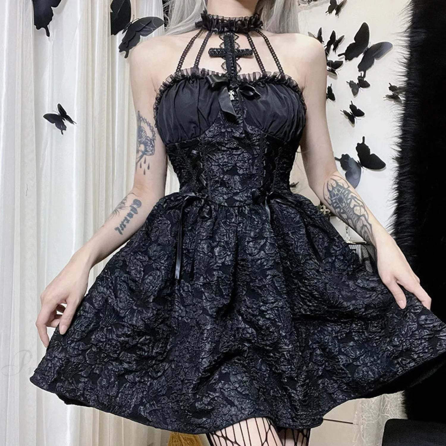 Jacquard Gathered Small Dress Black / S