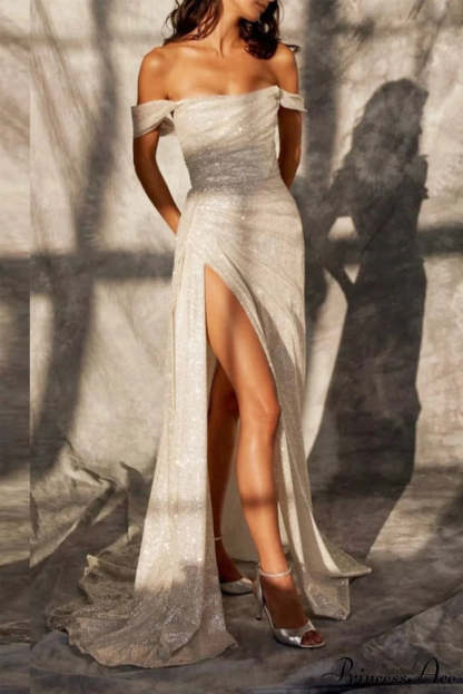 Kaliyah Formal High Charming Slit Lurex Dress Silvery / S S.o. Long Dresses