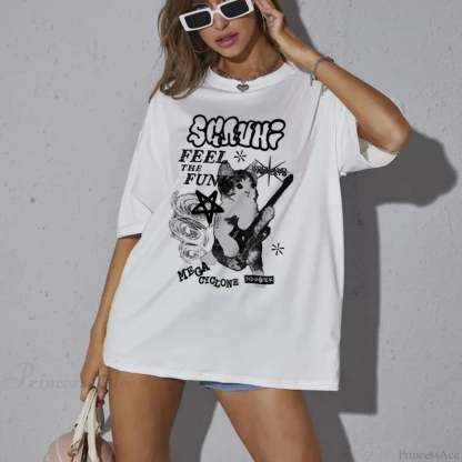 Kawaii Cat Oversized Graphic T-shirt WHITE / S t-shirt-250223