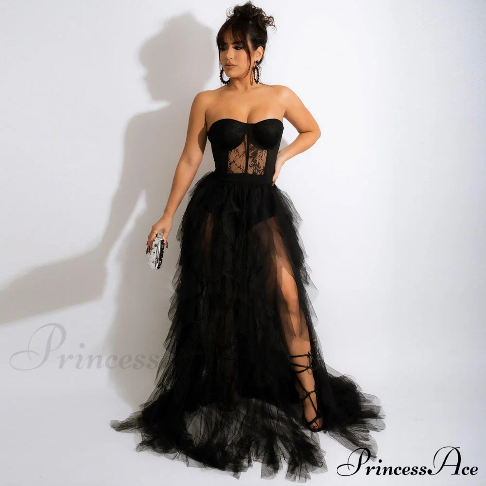 Kim Mesh Corset Charming Tulle Formal Dress Black / S S.o. Long Dresses