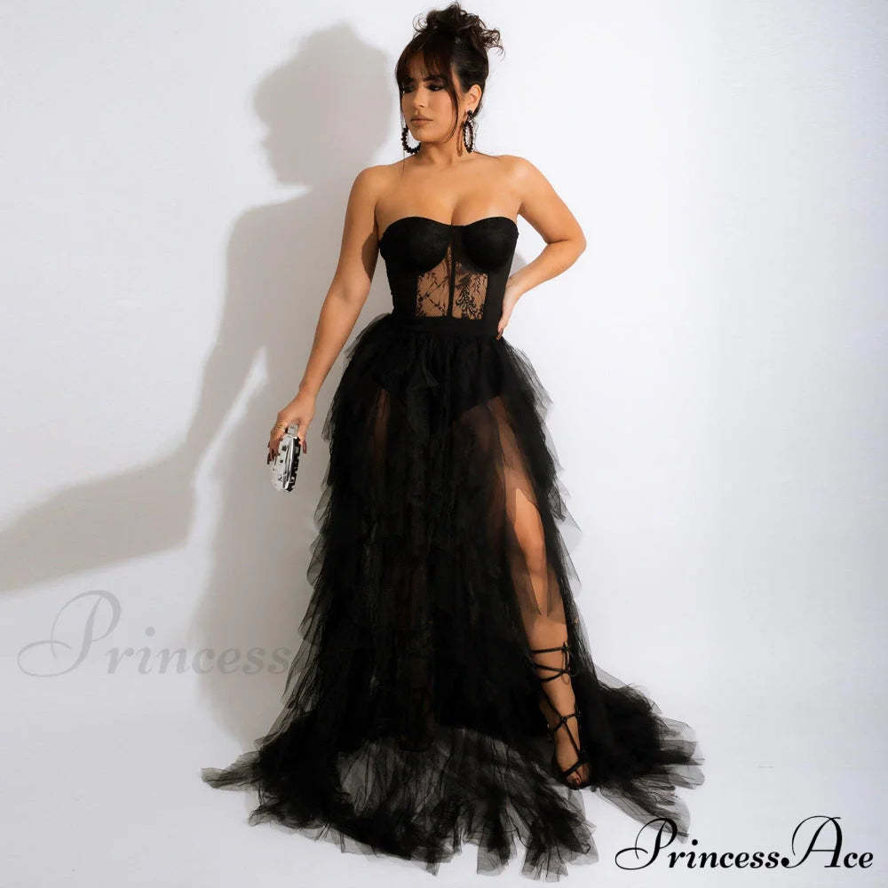 Kim Mesh Corset Charming Tulle Formal Dress Black / S S.o. Long Dresses
