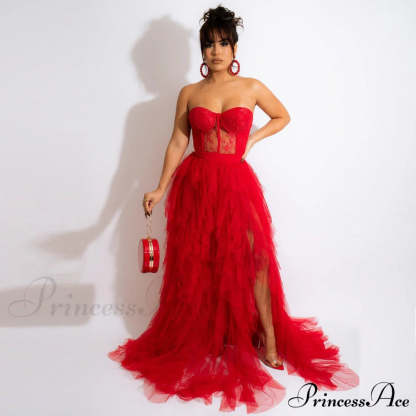 Kim Mesh Corset Charming Tulle Formal Dress Red / S S.o. Long Dresses