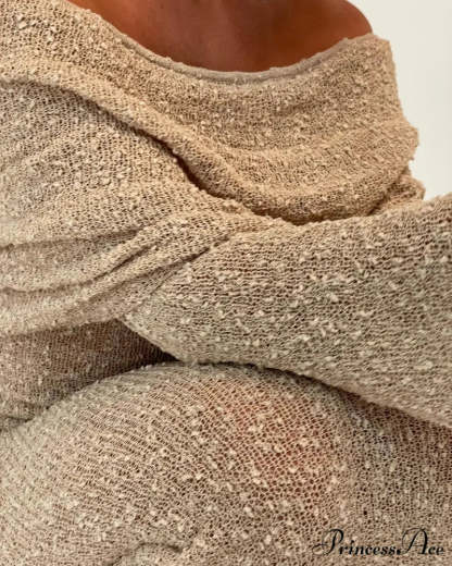 Knit Off-Shoulder Long Charming Sleeve Maxi Dress