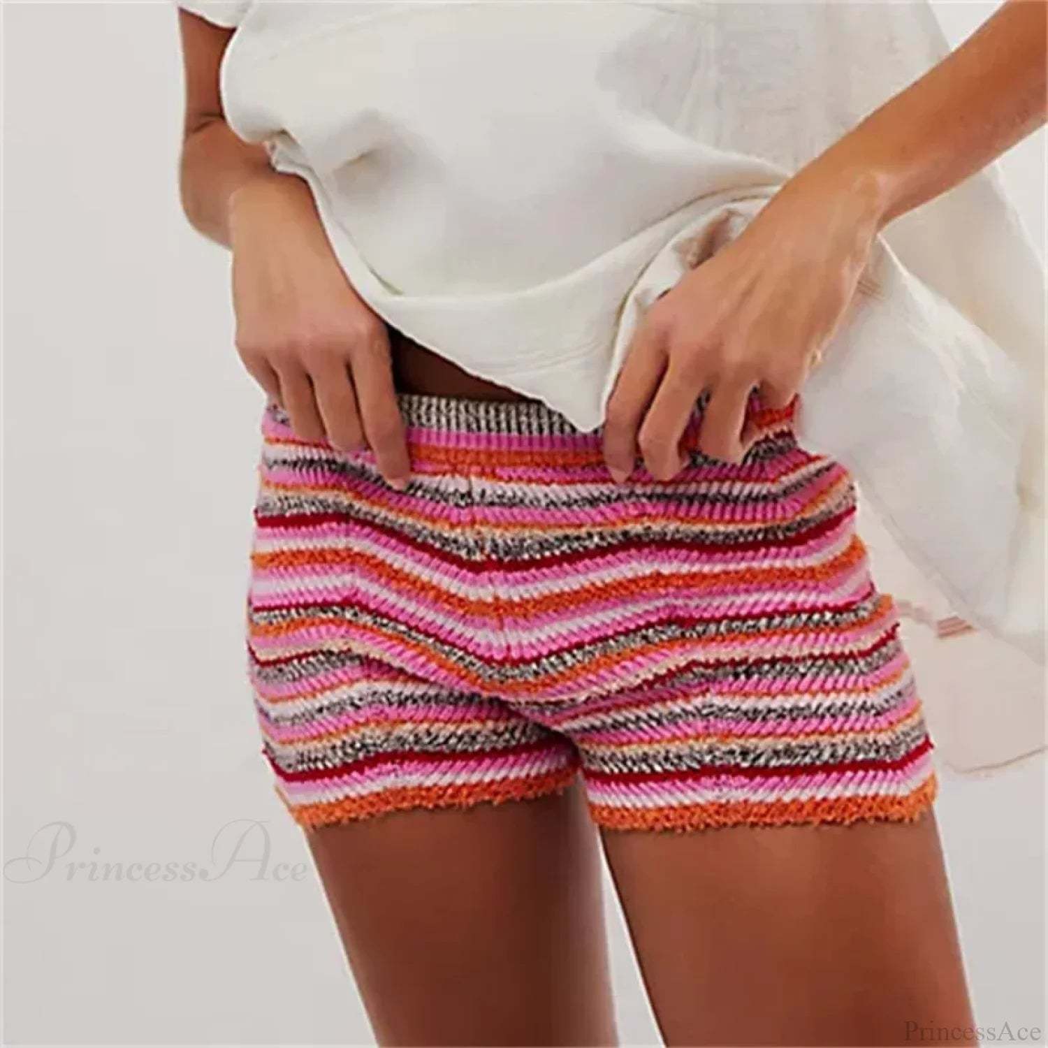 Knitted Wave Striped Micro Short Pink / S short-250223