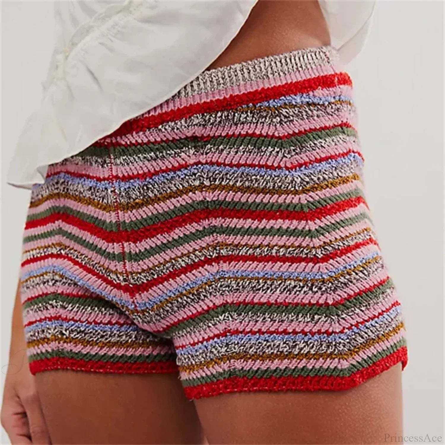 Knitted Wave Striped Micro Short Red / S short-250223