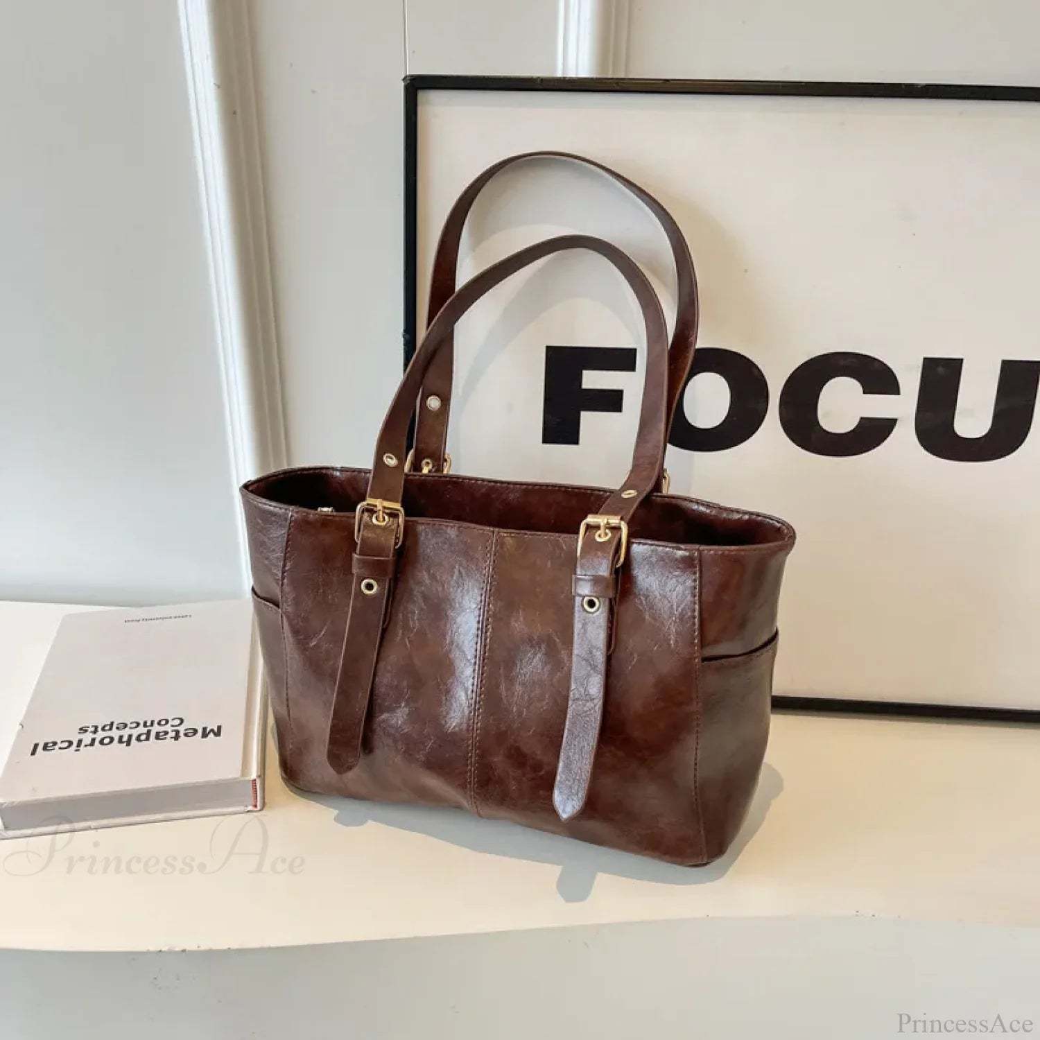 Korean Retro PU Leather Shoulder Bag Coffee shoulder-250126