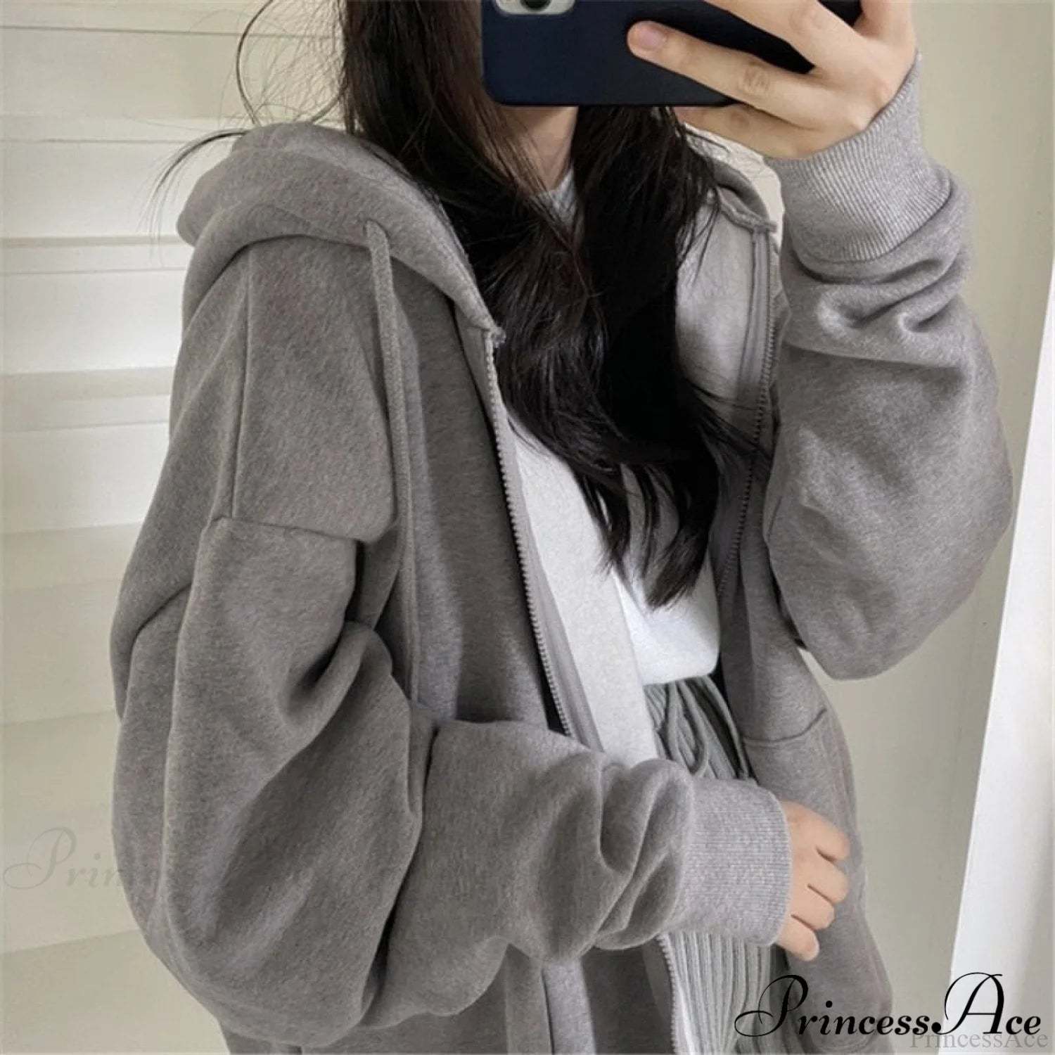 Korean Version Oversized Solid Color Hoodies Grey / S Sweatshirts & Hoodies-L