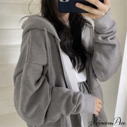 Korean Version Oversized Solid Color Hoodies Grey / S Sweatshirts & Hoodies-L