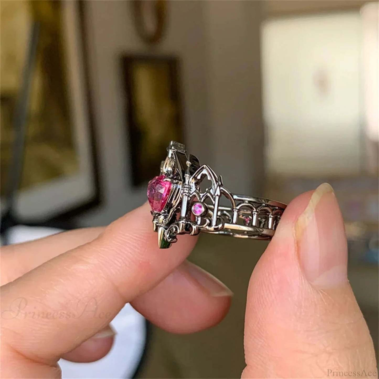 Kpop Y2K Crystal Heart Changeable Gothic Ring