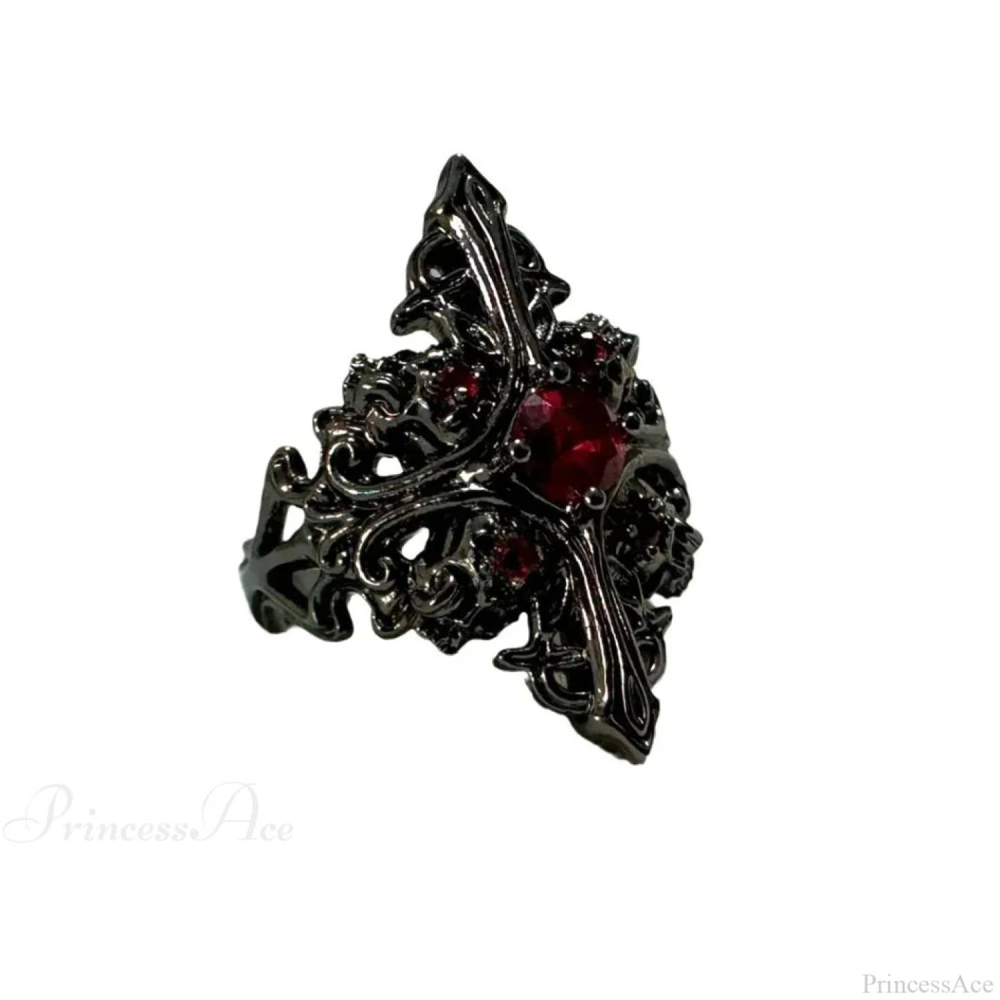 Kpop Y2K Crystal Heart Changeable Gothic Ring black