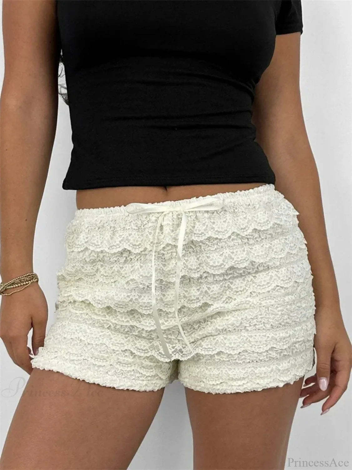 Lace Bow Patchwork Bloomer Short white / S short-250223
