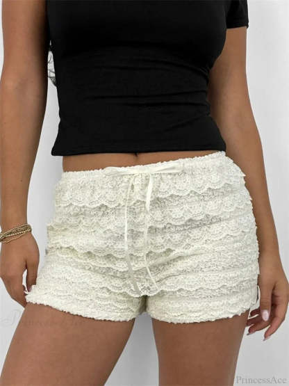 Lace Bow Patchwork Bloomer Short white / S short-250223