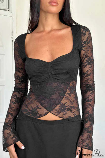 Lace Fitted Long Sleeve Tee
