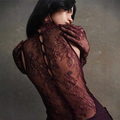 Lace Patchwork Deep V Ruched Prom Dress promdress-250223