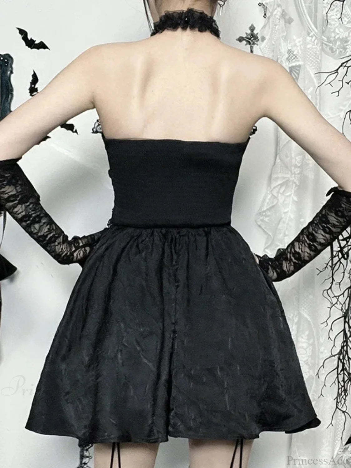 Lace Patchwork Halter Mini Dress