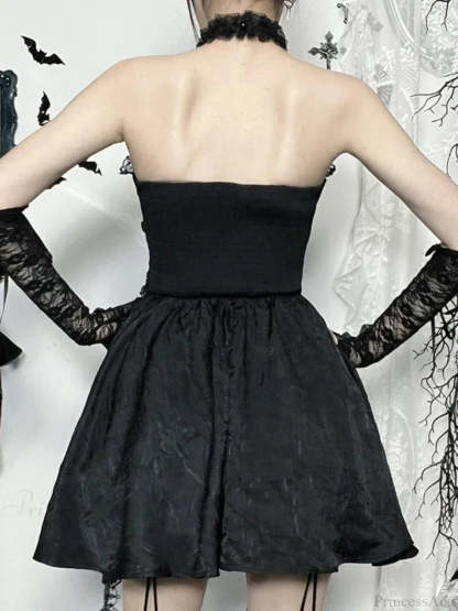 Lace Patchwork Halter Mini Dress