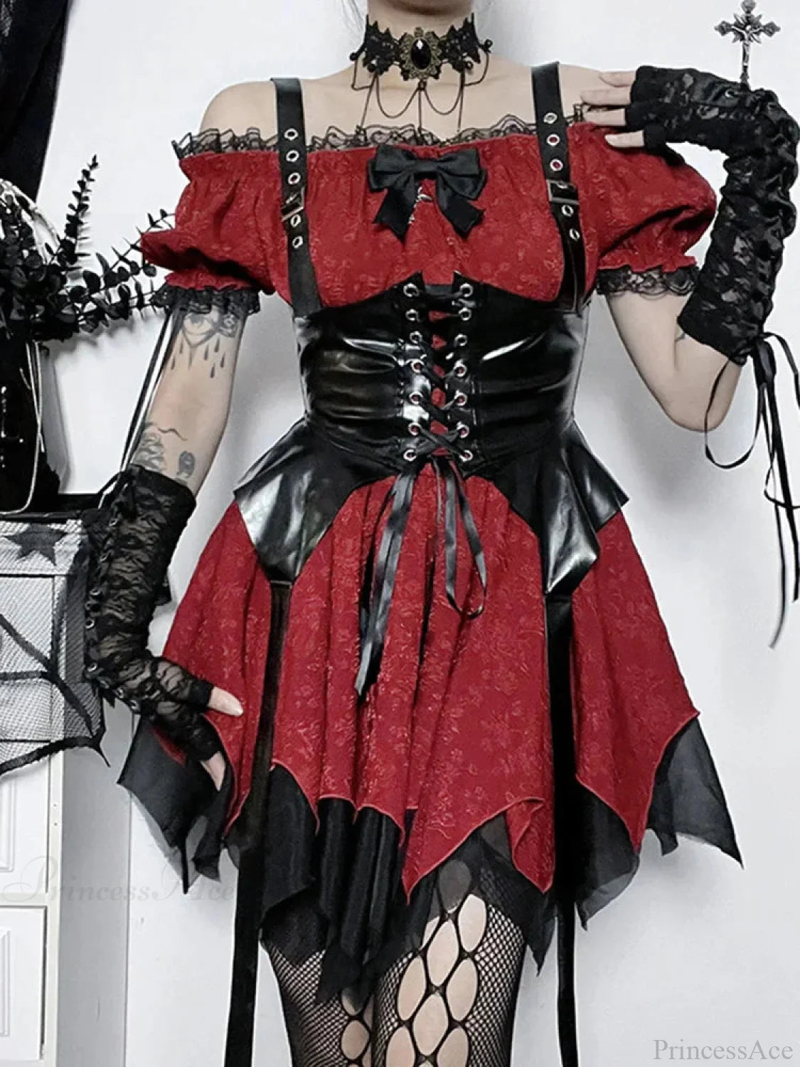 Lace Patchwork Puff Mini Dress