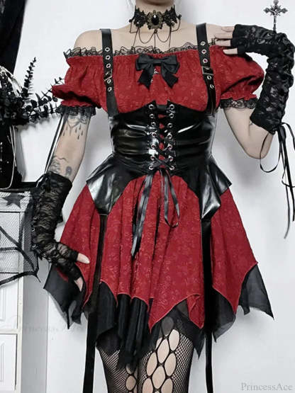 Lace Patchwork Puff Mini Dress