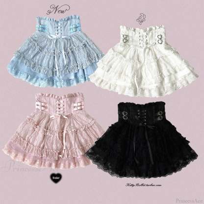 Lace Ruffle Bow Mini Skirt WHITE / One Size