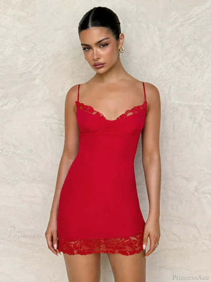 Lace Side Slim Spaghetti Strap Vacation Dress vacationdress-250223