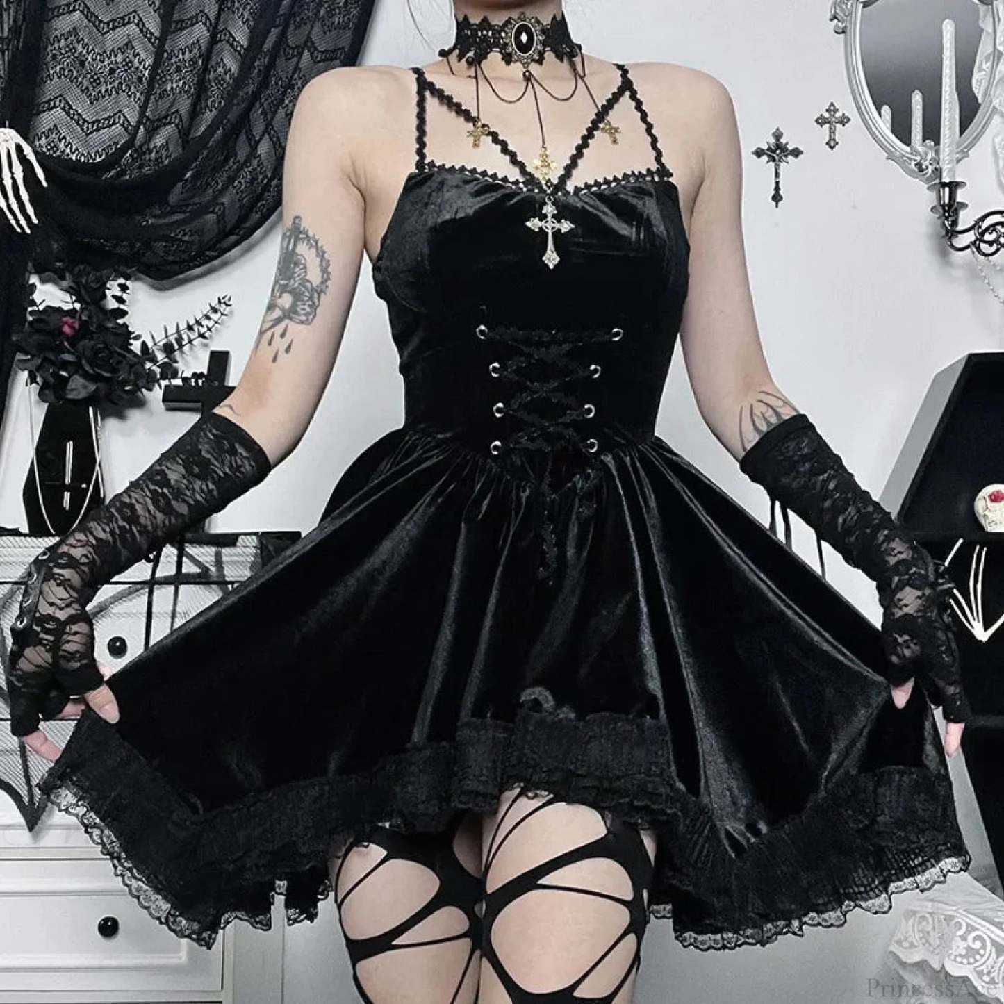 Lace Tall Waist Mini Garment Black / S