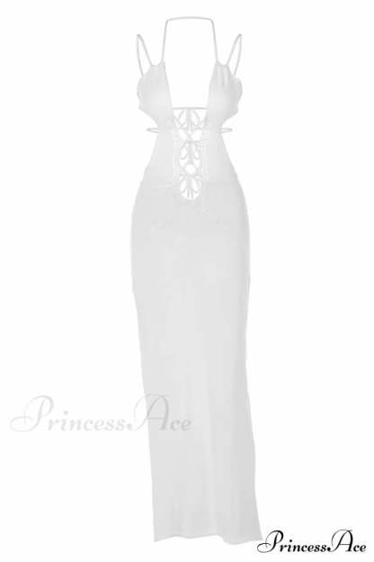 Lace Up Hollow Out Knitted Dress Maxi Dresses