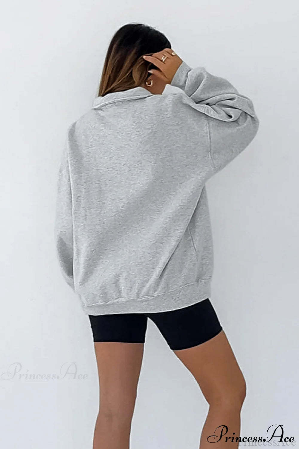 Lantern Sleeve Polo Collar Loose Sweatshirt