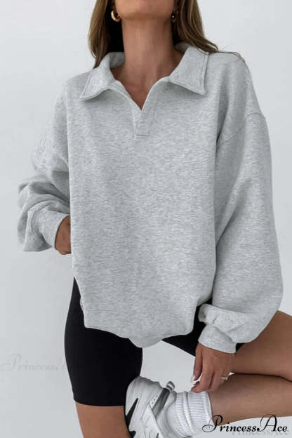 Lantern Sleeve Polo Collar Loose Sweatshirt