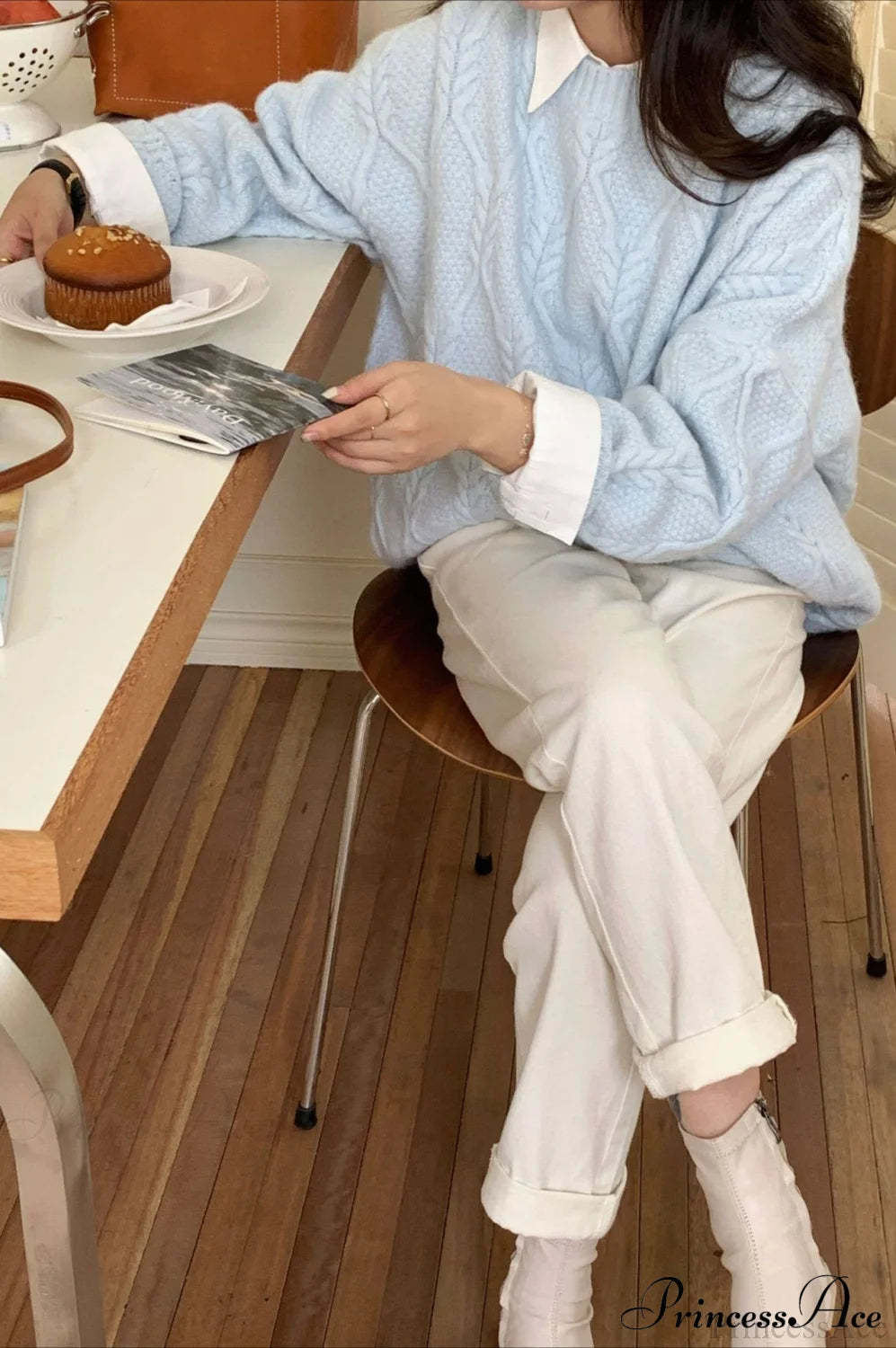 Lazy Style Candy-Colored Cable-Knit Sweater